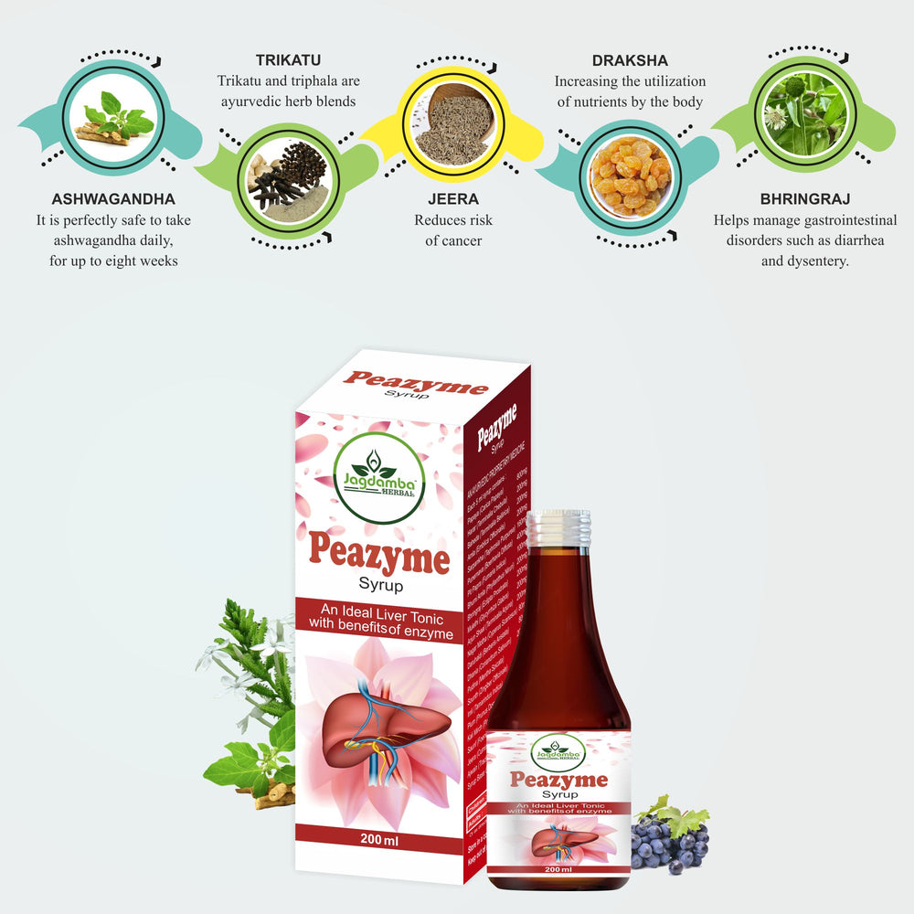 Peenzyem Syrup with Ayurvedic herbs for digestion, acidity relief, appetite improvement and gut health support.