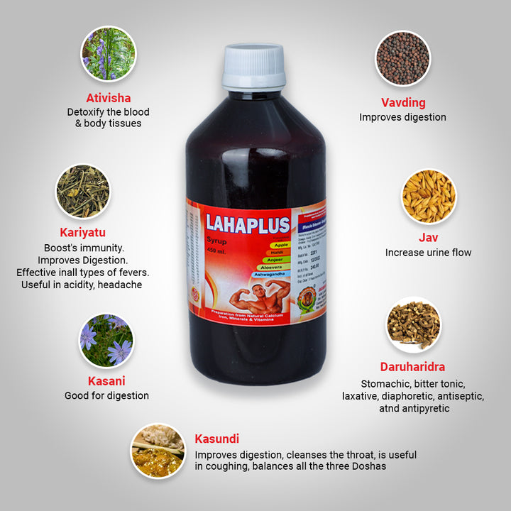 Laha Plus Syrup Ayurvedic Ingredients | Natural Herbal Extracts, Ashwagandha, Shatavari, Amla and Ayurvedic Ingredients for Strength, Digestion and Wellness