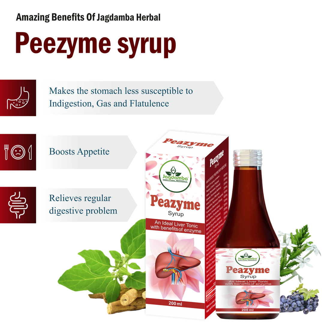 Peenzyem Syrup helps improve digestion, relieves gas, reduces bloating, supports appetite and promotes stomach comfort.