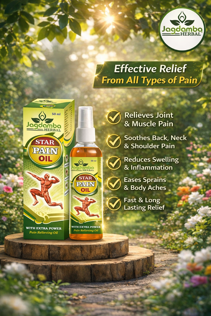Star Pain Oil for sports injuries, muscle strain, ligament pain, sprains, sciatica and full body pain relief.