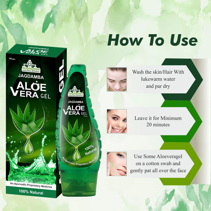 How to use Aloe Vera Gel by applying a thin layer on clean skin or hair and gently massaging until absorbed.