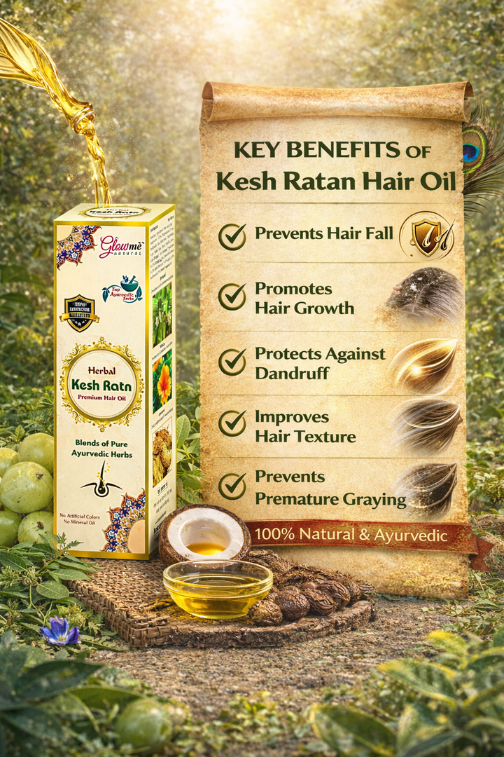 Kesh Ratan Hair Oil natural herbal formula for reducing hair fall, promoting hair growth and nourishing the scalp.