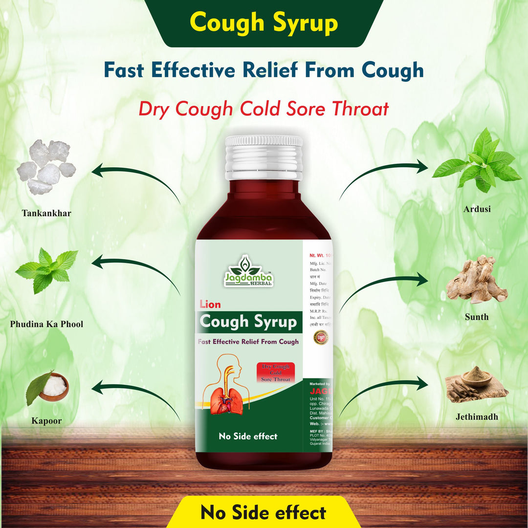Star Cough Syrup with Tulsi, Mulethi, Vasaka, Ginger, Black Pepper and Ayurvedic herbs for natural cough and throat relief.