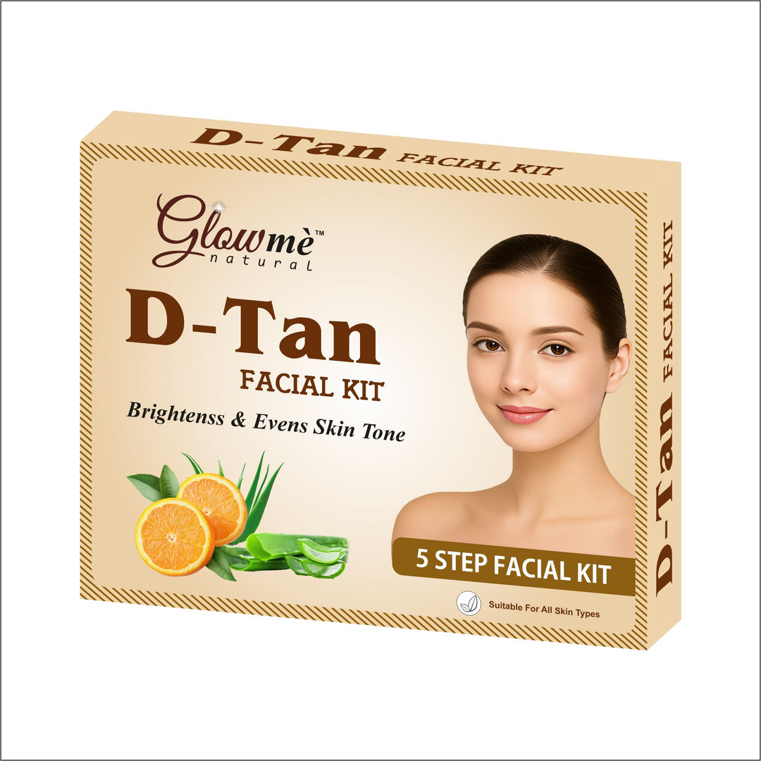 D-Tan Facial Kit packaging with a woman's face and oranges on a beige background