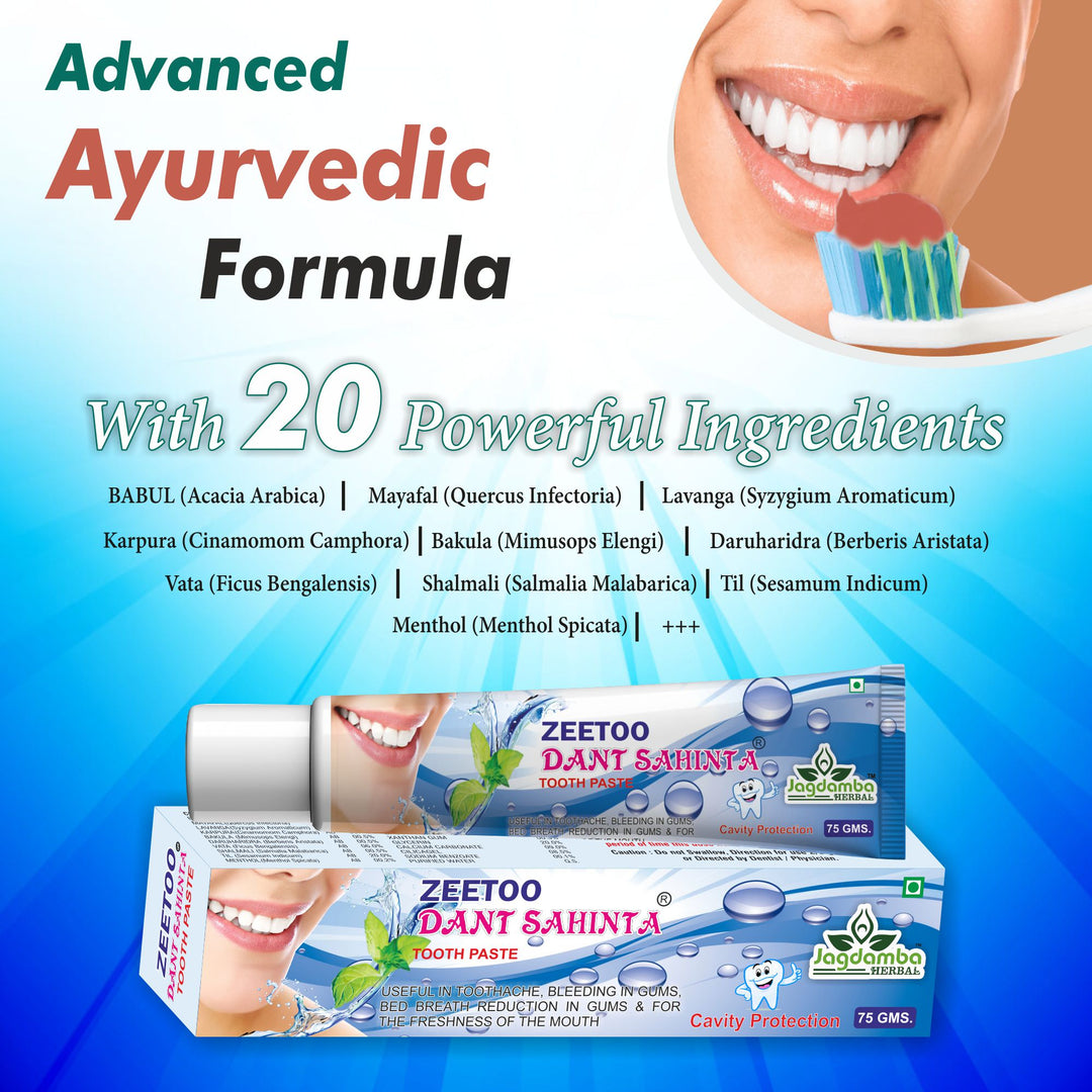 ZEETOO Toothpaste with Neem, Clove, Babool, Pudina, Tulsi and Ayurvedic herbs for natural oral care.