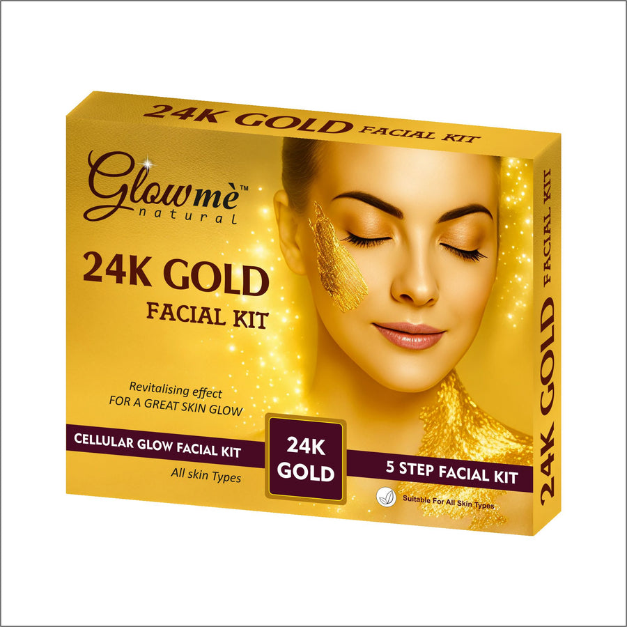 Glowme 24K Gold Facial Kit packaging with a woman's face on a white background