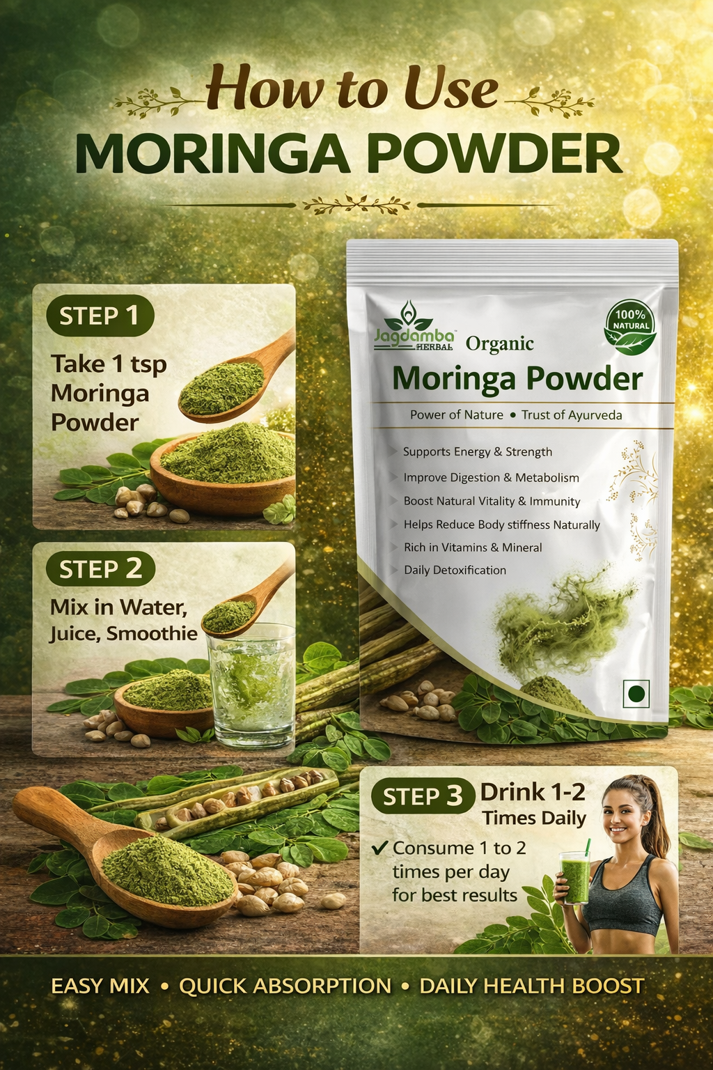 How to Use Jagdamba Herbal Moringa Leaf Powder