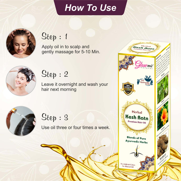 How to use Kesh Ratan Hair Oil by massaging gently into the scalp and leaving it overnight or for a few hours before washing.