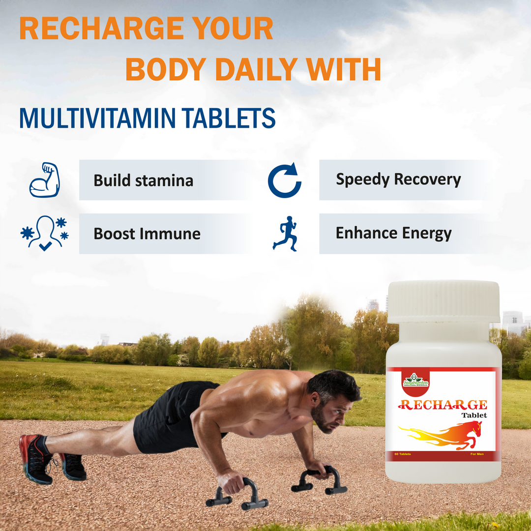 Healthy Lifestyle with Jagdamba Herbal Recharge Tablets | Ayurvedic Daily Energy Support, Active Living and Natural Wellness