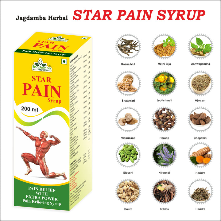 Star Pain Syrup with Ayurvedic herbs for joint care, muscle strength, bone health and natural pain relief.