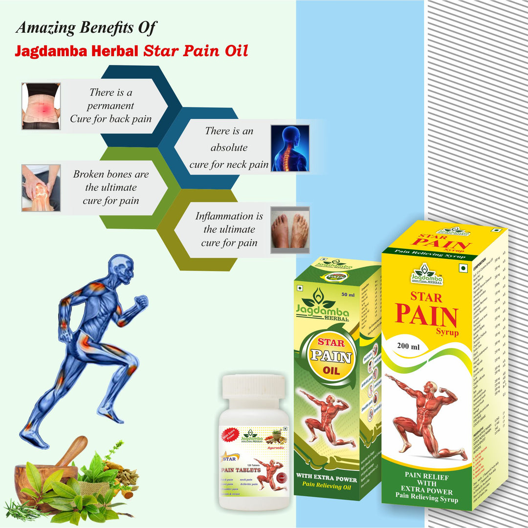 STAR PAIN OIL 100 ml | STAR PAIN TABLETS | STAR PAIN SYRUP 200 ml - PAIN RELIEVER COMBO