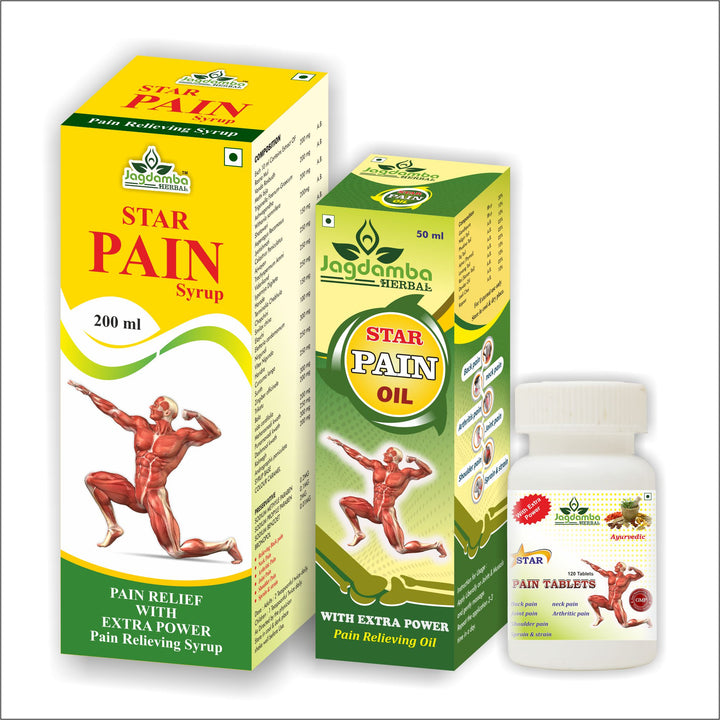 STAR PAIN OIL 100 ml | STAR PAIN TABLETS | STAR PAIN SYRUP 200 ml - PAIN RELIEVER COMBO