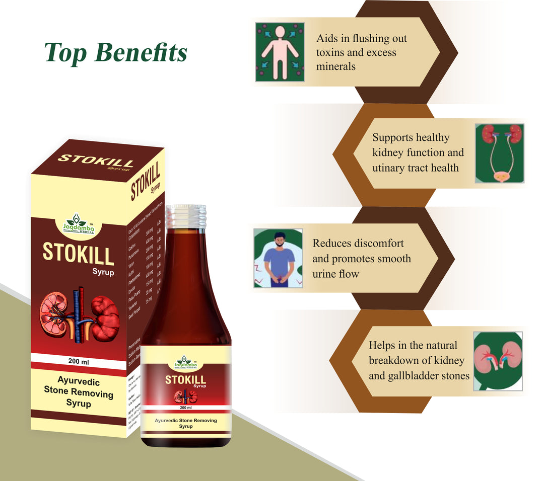 STOKILL Syrup supports healthy kidneys, improved urinary function, kidney stone management, toxin removal and overall kidney wellness.