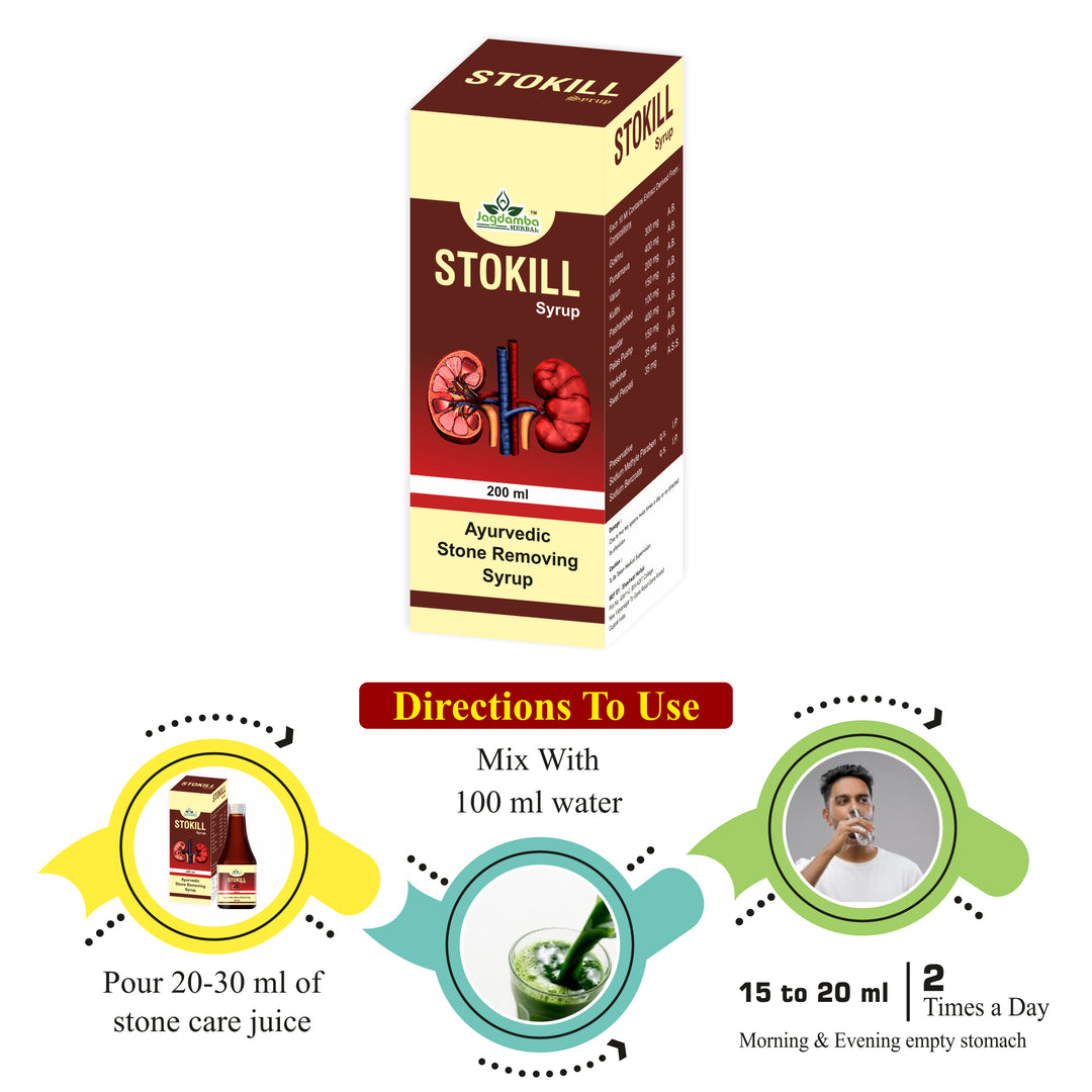 How to use STOKILL Syrup by taking the recommended dosage daily for kidney stone support, urinary health and natural kidney care.