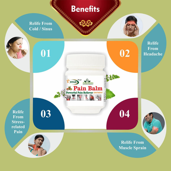 Star Pain Balm for headache, migraine, cold, blocked nose and sinus discomfort.