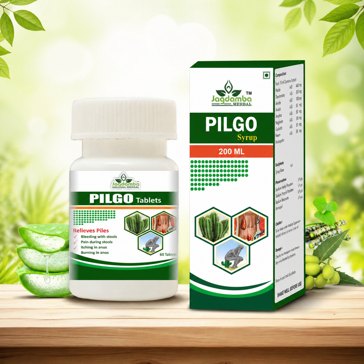 Jagadamba Herbal Pilgo Syrup and Tablets - Effective Ayurvedic Solution for Piles