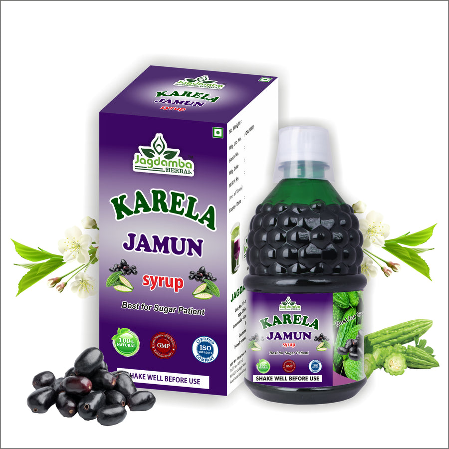 Karela Jamun Syrup Ayurvedic herbal syrup for healthy blood sugar support, metabolism, digestion and overall wellness.