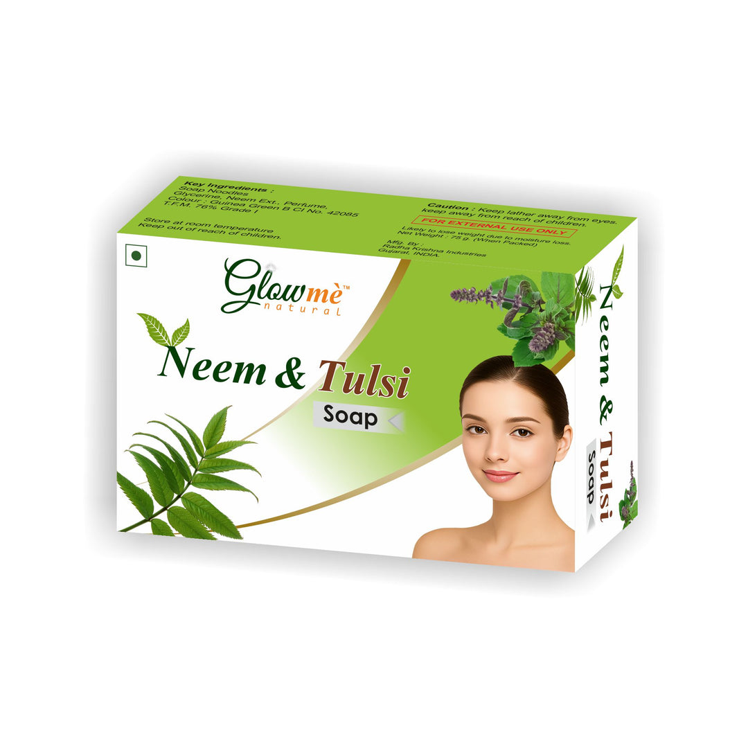Box of Neem & Tulsi soap with a woman's face on the packaging