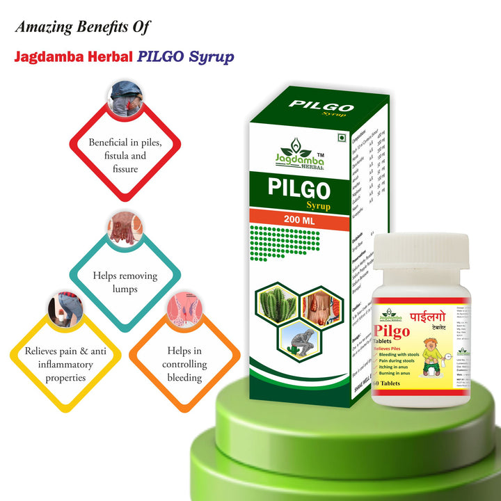 Jagadamba Herbal Pilgo Syrup and Tablets - Effective Ayurvedic Solution for Piles