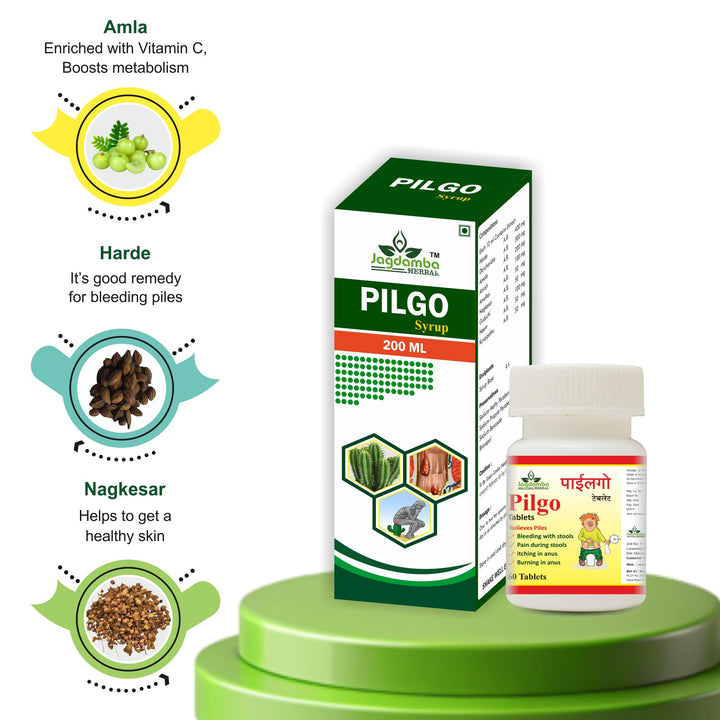 Jagadamba Herbal Pilgo Syrup and Tablets - Effective Ayurvedic Solution for Piles