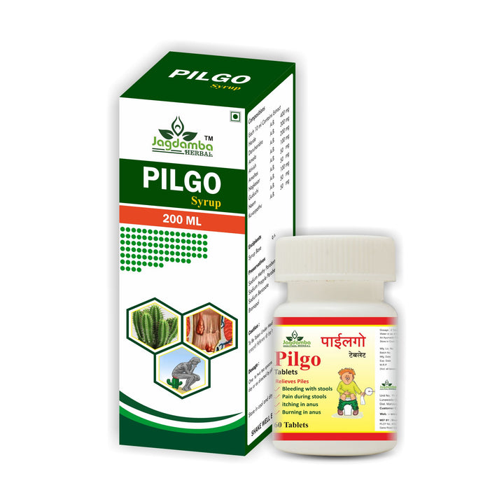 Jagadamba Herbal Pilgo Syrup and Tablets - Effective Ayurvedic Solution for Piles